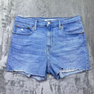 Levi Strauss Co High Rise Shorts Womens Size 31 Blue Denim Frayed Hem